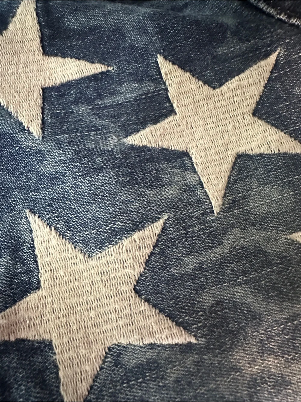 LuLaRoe Dark Blue Denim Jacket with White Star Accents